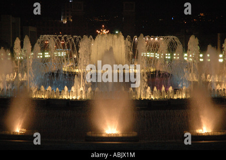 View of colourful Luminous Fountains Plaça de Espanya square Barcelona Barça Barca Cataluña Costa Brava España Spain Europe Stock Photo