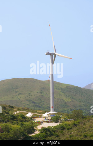 Hong Kong Electric experimental wind turbine on Lamma island Hong Kong with blue skies Hong Kong hike hiking Stock Photo