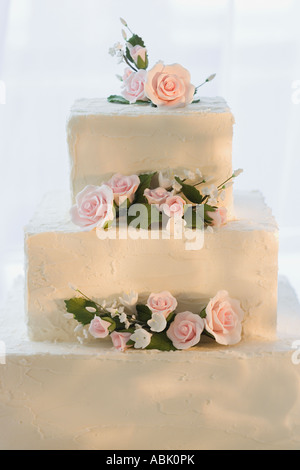Wedding cake with flowers Stock Photo