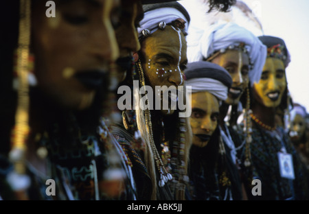 Group of Wodaabe dancing at the Gerewol Festival or Cure Salée, Ingall, near Agadez, Niger, West Africa Stock Photo