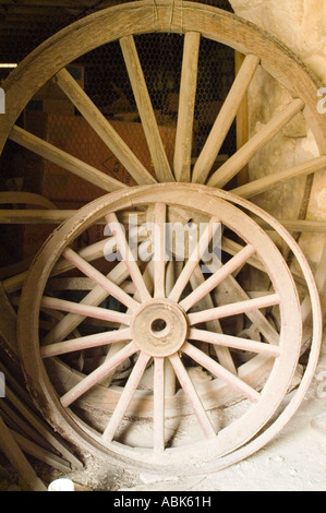 Wagon Wheels, Cellar of the Greathouse, Whim Plantation, St Croix, US Virgin Islands Stock Photo