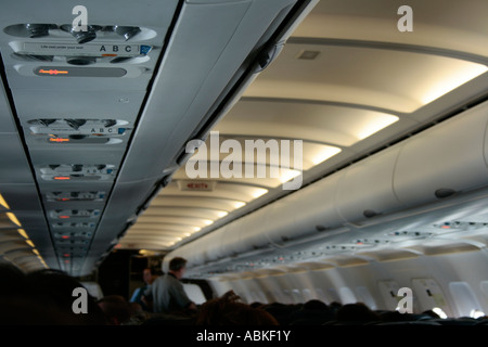 Aeroplane cabin inside Stock Photo