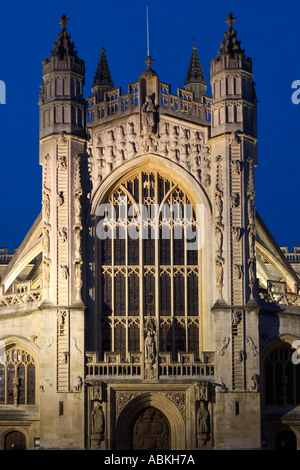West Front of Bath Abbey at Night Bath Somerset England Stock Photo