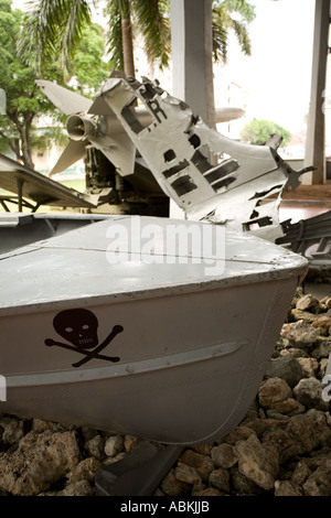 Boat used  by Castro's troops during the revolution at the Museo de la Revolucion, formerly Batista's palace in Havana Cuba Stock Photo