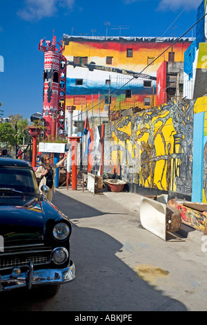 Street murals in Callejon de Hammel or Hamel in Havana Cuba Stock Photo