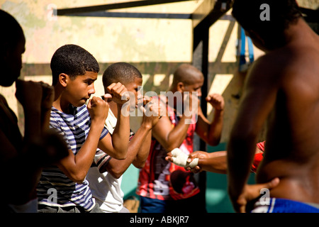 Training at a childrens outdoor boxing gym in Havana Cuba Stock Photo