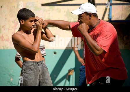 Training at a childrens outdoor boxing gym in Havana Cuba Stock Photo