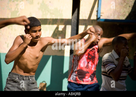 Training at a childrens outdoor boxing gym in Havana Cuba Stock Photo