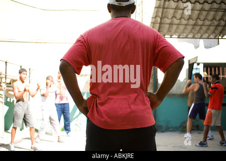 Training at a childrens outdoor boxing gym in Havana Cuba Stock Photo