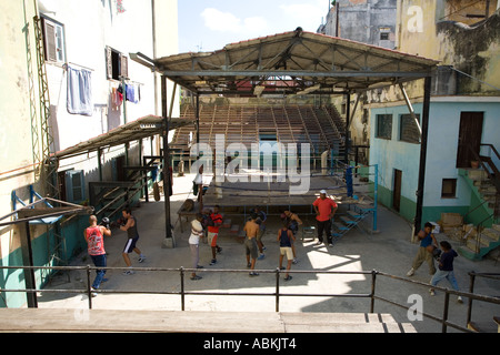 Training at a childrens outdoor boxing gym in Havana Cuba Stock Photo