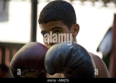 Training at a childrens outdoor boxing gym in Havana Cuba Stock Photo