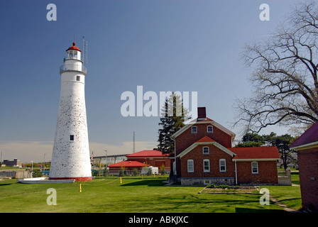 Fort Gratiot Lighthouse at the mouth of Lake Huron in Port Huron Michigan Stock Photo