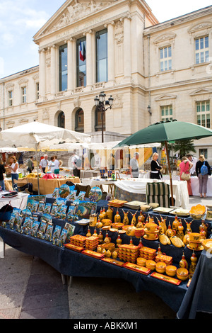 Market in the Place de Palais in front of the Palais de Justice in Nice France Stock Photo