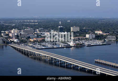 Scenic Aerial photo of Bradenton downtown Manatee River Twin Dolphin Marina Florida Stock Photo