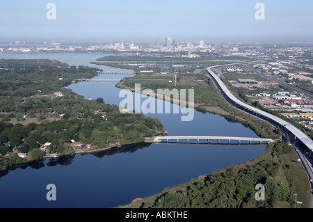 Aerial photo of Tampa skyline crosstown express highway McKay Bay view from Tampa Bypass Canal Florida Stock Photo