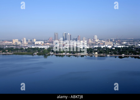 Aerial photo of Tampa skyline downtown view from McKay Bay Florida Stock Photo