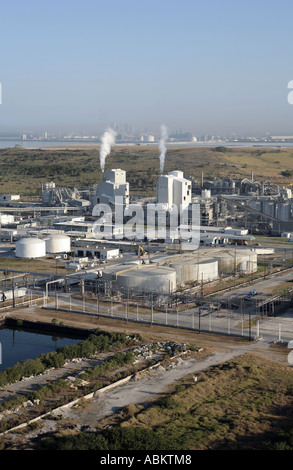 Aerial photo of heavy industrial factory plant on Alafia River Gibsonton Tampa Bay South Channel Florida Stock Photo