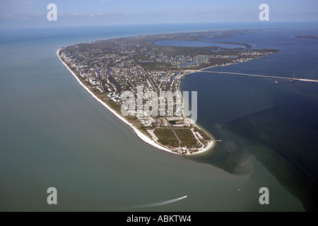 Aerial photo of Sanibel Island, San Carlos Bay, Ybel Point, Dixie Beach, Lighthouse Point, Shell Island, Tarpon bay, Florida Stock Photo