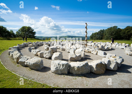 The Labyrinth sculpture on the sculpture trail at the Crich Tramway Village near Matlock, Derbyshire, England, UK Stock Photo