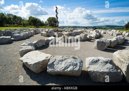 The Labyrinth sculpture on the sculpture trail at the Crich Tramway Village, near Matlock, Derbyshire, England, UK Stock Photo