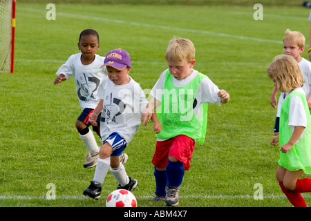 Cultural diversity on the soccer field boys and girls age 5. St Paul Minnesota MN USA Stock Photo