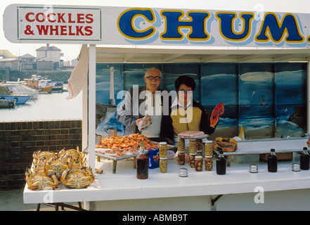 Seafood stand at Folkestone Harbour.UK (circa 1990) Stock Photo