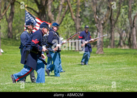Union soldiers in Civil war reenactment near Boise Idaho Stock Photo