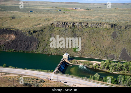 Aerial view of the Boise River Diversion Dam diverts water to the New York Canal for irrigation use in Boise Idaho Stock Photo