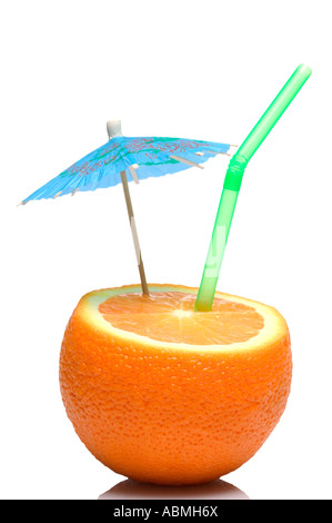 Fresh orange juice cocktail isolated on white Stock Photo