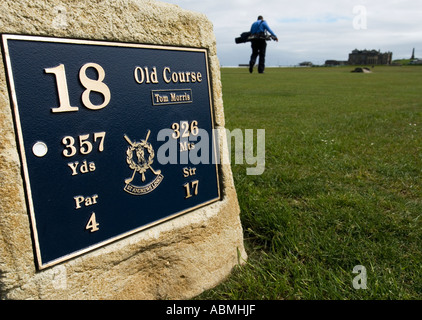 Detail of 18th Tee of Tom Morris Hole on famous Old Course at St Andrews Scotland Stock Photo