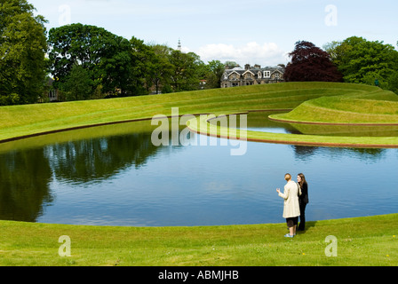 Landscaped park and lake at Scottish National Gallery of Modern Art in Edinburgh Scotland Stock Photo