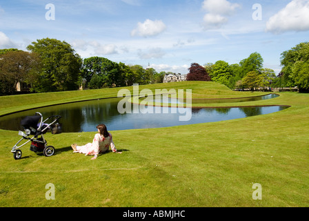 Landscaped park and lake at Scottish National Gallery of Modern Art in Edinburgh Scotland Stock Photo