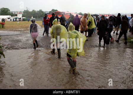 Flooding at Glastonbury Festival 2005 The biggest music festival in Europe Worthy Farm Pilton Somerset England Stock Photo