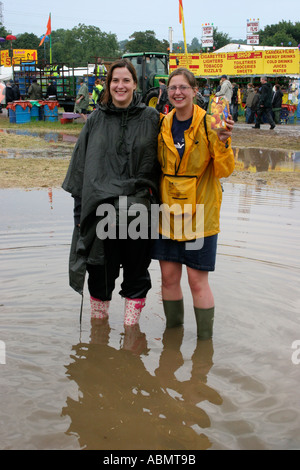 Flooding at Glastonbury Festival 2005 The biggest music festival in Europe Worthy Farm Pilton Somerset England Stock Photo