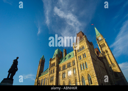 Parliament Building and Sir George-Etienne Cartier Statue, Ottawa, Ontario, Canada Stock Photo