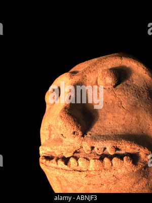 Precolumbian Maya ceramic figurine from Guatemala Demonic features on this terracotta sculpture Stock Photo