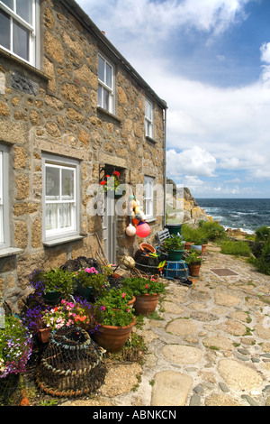 Cove Cottage, an old Cornish granite stone cottage with blue wooden ...