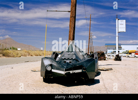 CAR LOOKING LIKE A STEALTH BOMBER CAR IN DESERT Stock Photo