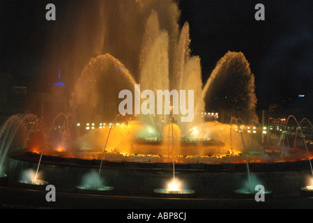 View of colourful Luminous Fountains Plaça de Espanya square Barcelona Barça Barca Cataluña Costa Brava España Spain Europe Stock Photo