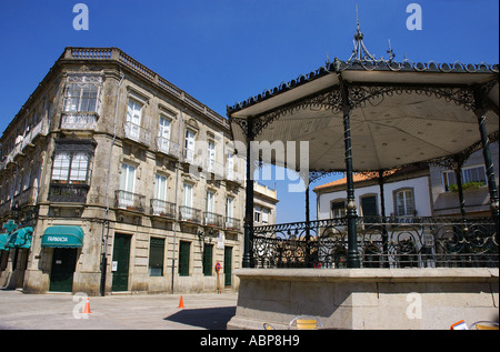View of the historical town Tui on the border with Portugal & on the banks of the Mino river Tuy Galicia Spain España Europe Stock Photo