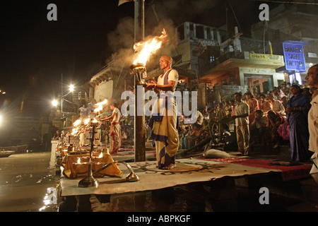 AAD79011 Ganga Aarti Varanasi Uttar Pradesh India Stock Photo
