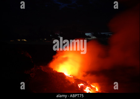 Explosive Ka ili ili ocean entry at sunrise Hawaii Volcanoes National Park Stock Photo