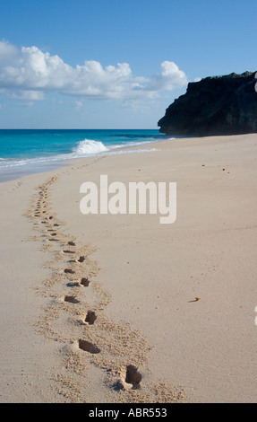 Footprints in coral sand Bottom Bay Barbados Stock Photo