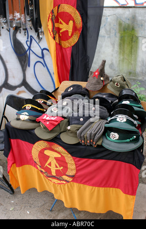 Souvenirs from the old East German communist regime on sale by the Berlin Wall Stock Photo