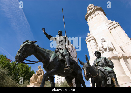 Plaza de Espana with Don Quixote and Sancho Panza Madrid Spain Stock Photo