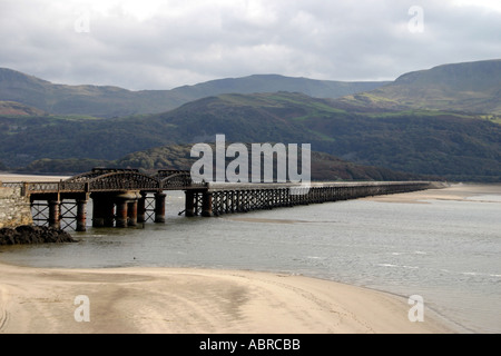 Rail Bridge over Mawddach Estuary Wales Stock Photo