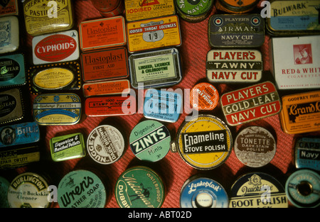 New Caledonian Market, old fashioned mid century tins Bermondsey Square Antiques Market south east London. Friday market traders 1990s UK  HOMER SYKES Stock Photo