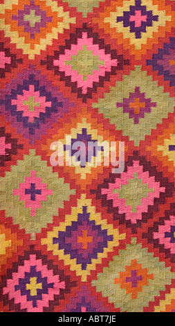 Detail of eyedazzling woven woollen blanket from Quechua peoples of Santiago del Estero in the Chaco region of N Argentina Stock Photo