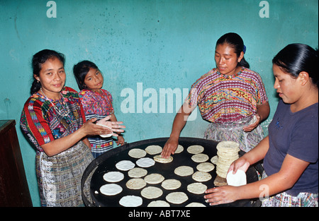 GUATEMALA Guatemalan family business making tortillas to sell in the street San Pedro Sacatepequez Guatemala Central America Stock Photo