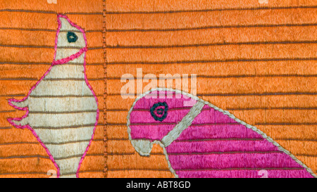 Detail of an embroidered Pulkhari textile from India Stock Photo